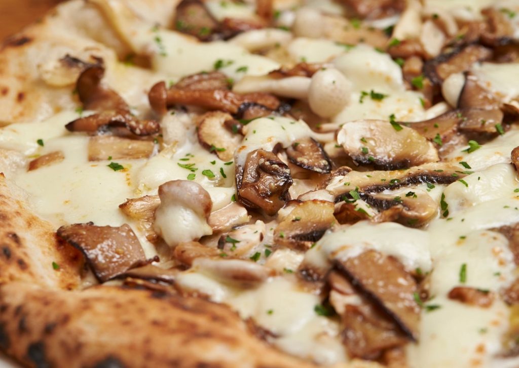 Pizza con cubierta de hongos y champiñones