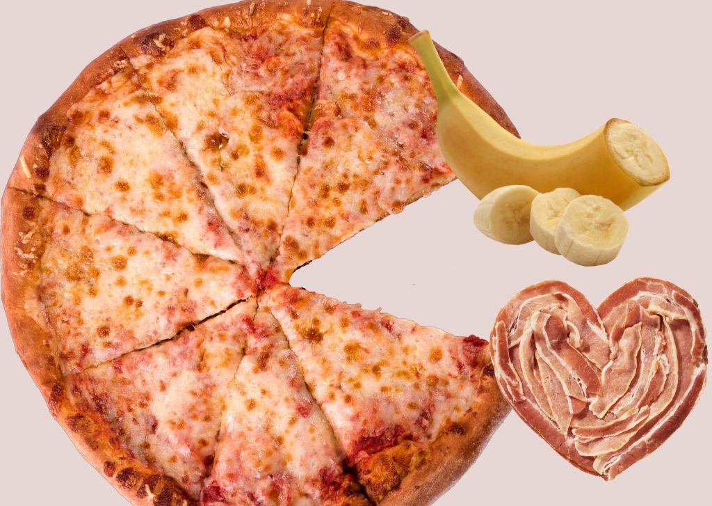 Pizza agridulce de panceta, banana y quesos