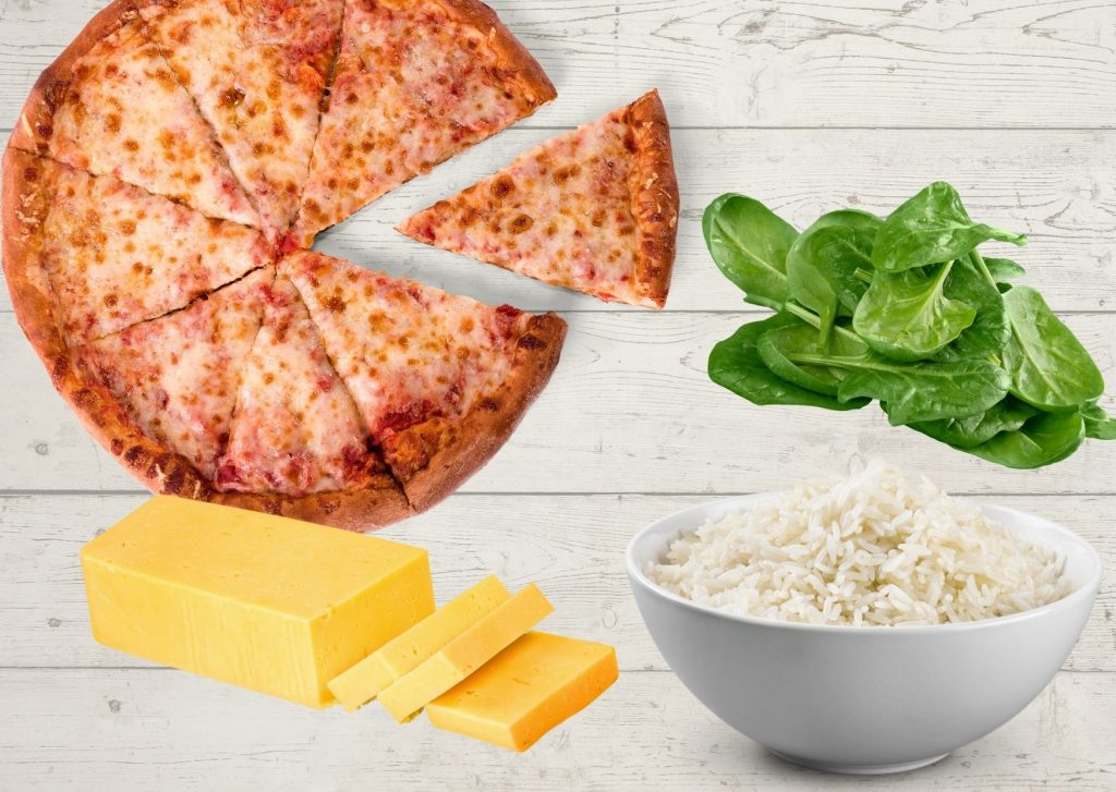 Pizza vegetariana de espinaca, arroz y queso